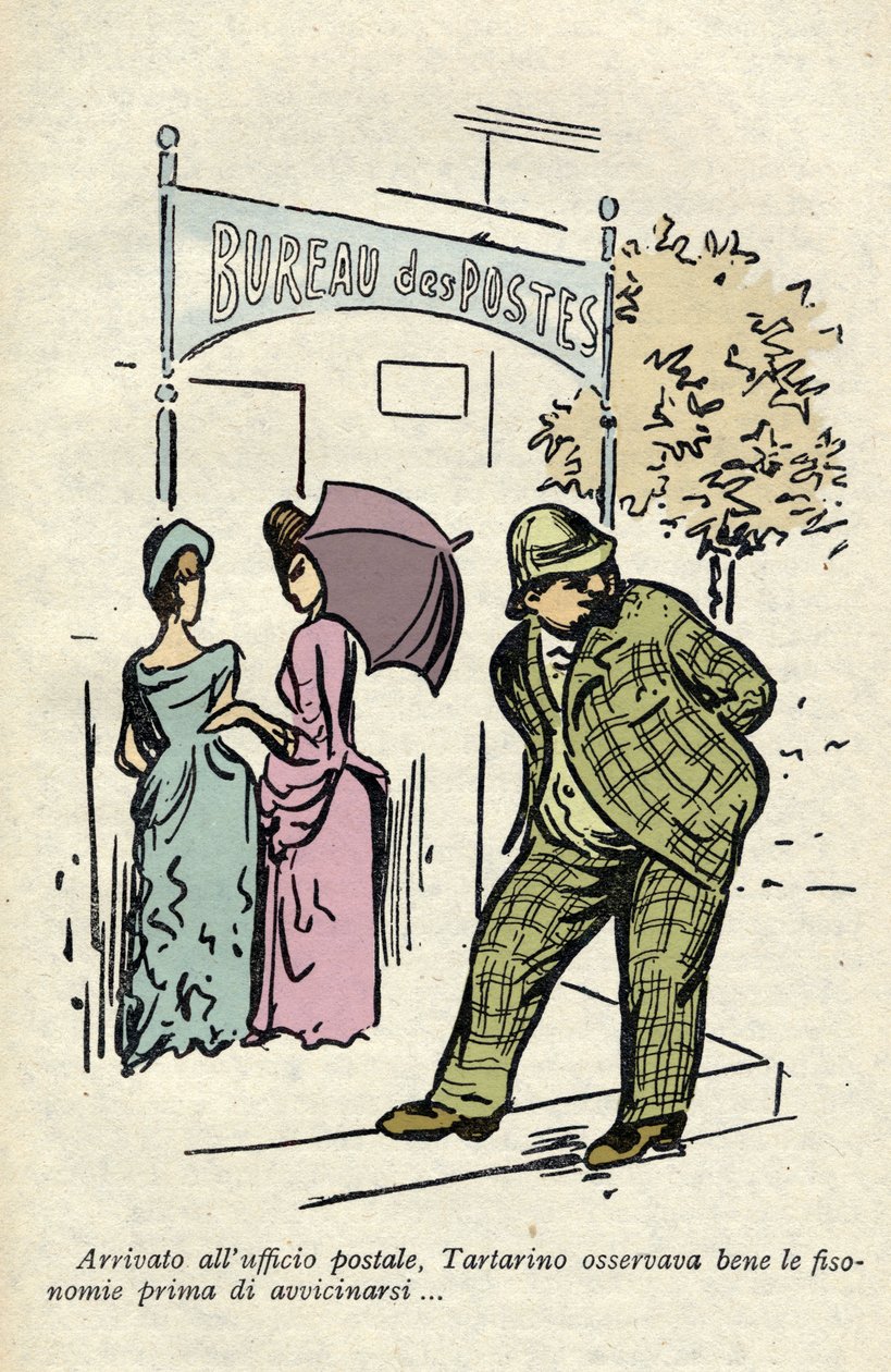Tartarin tanulmányozza a fiziognómiákat a posta mellett alkotó: Bruni Bruni