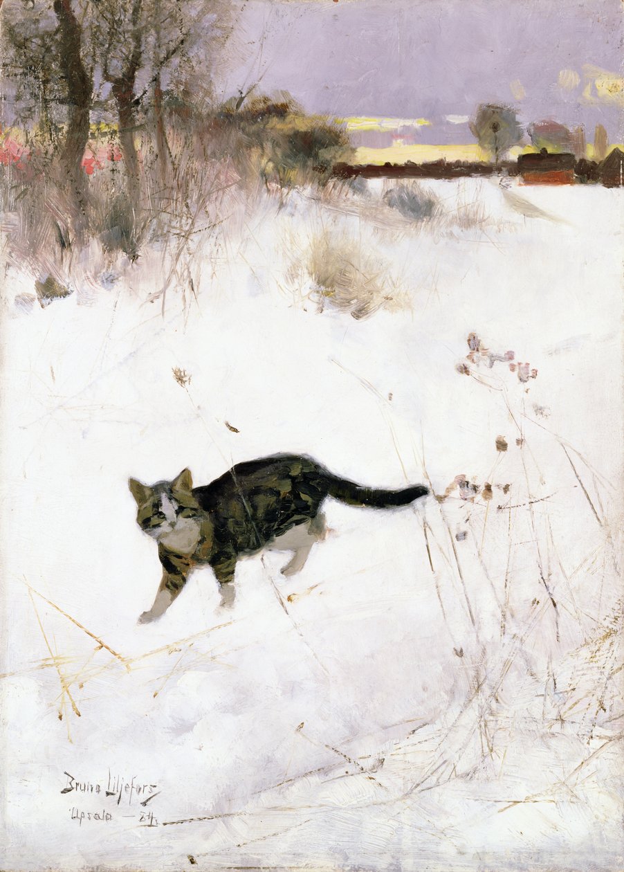 Cat Stalking Over Snow, 1884 (panel) alkotó: Bruno Andreas Liljefors