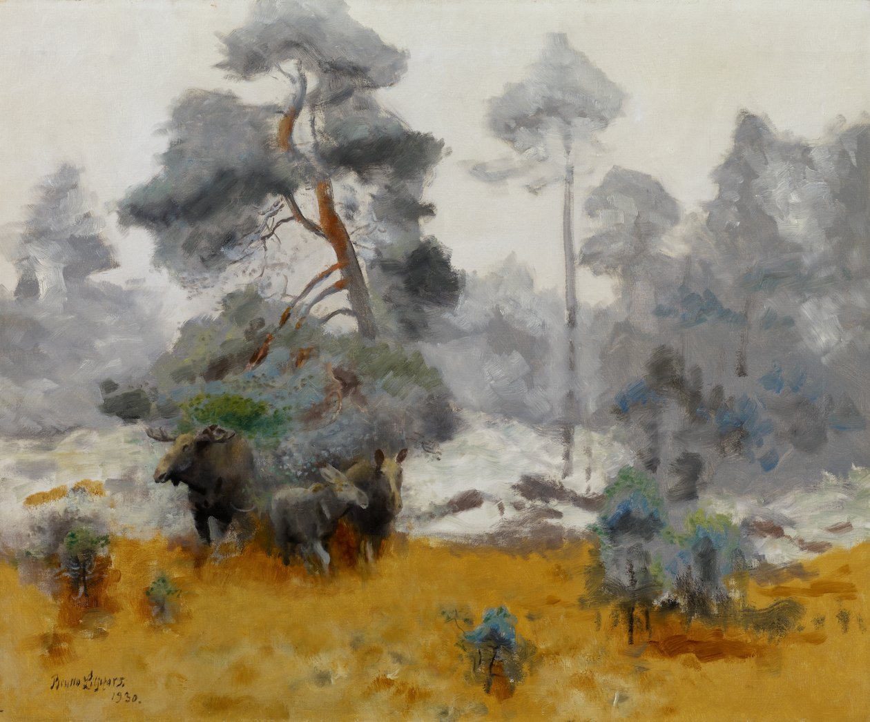 Jávorszarvas család belép a tisztásra, 1930 alkotó: Bruno Andreas Liljefors