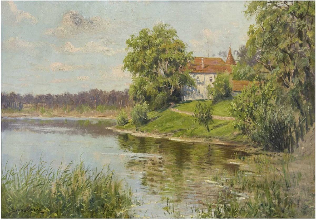Tóra néző Pfarrhausn Németország: Parti táj kis plébániatemplomokkal Németország: Haus am Wannseen alkotó: Bruno Moras