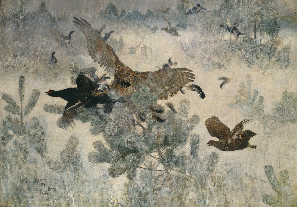 Hawk and Black Game, 1884 alkotó: Bruno Andreas Liljefors