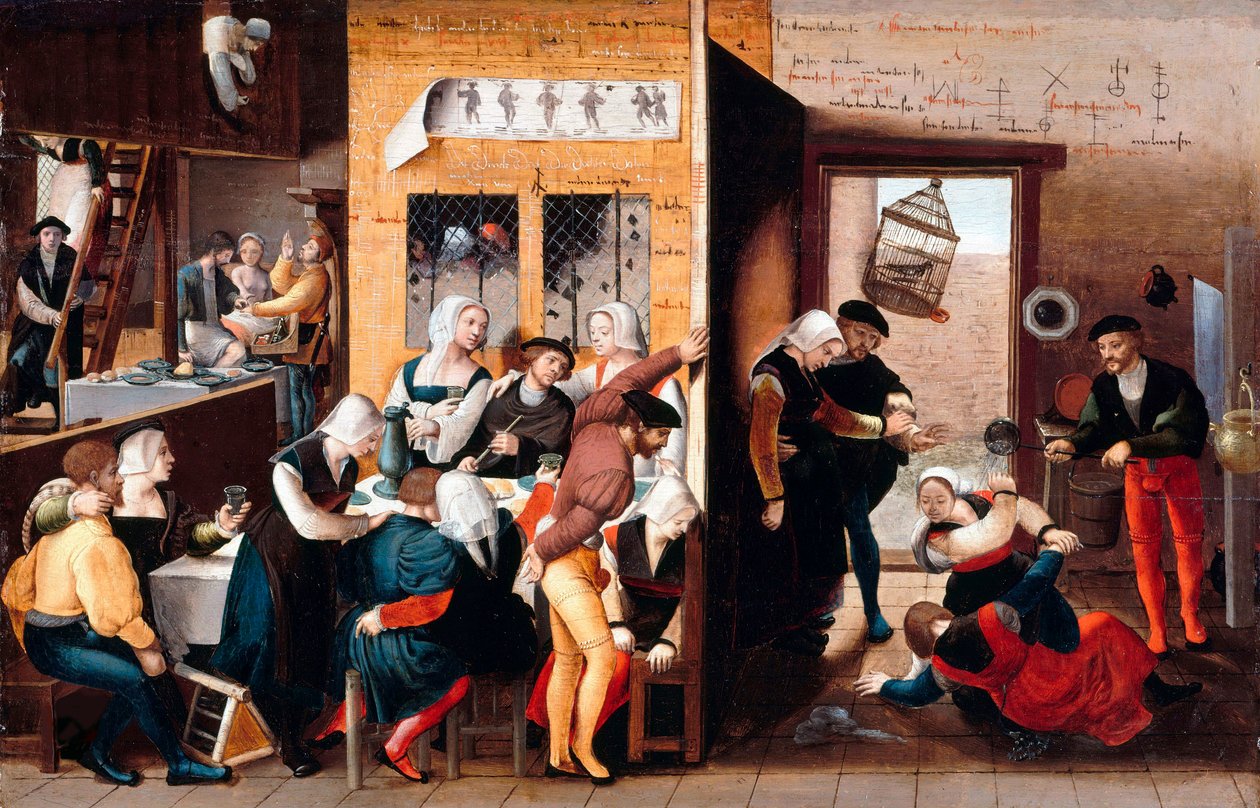""Jelenet egy bordélyban"" (Brohel-jelenet) A Brunswicki Monogrammist festménye (1500-1542 vagy 1550 körül) 1537 - Olaj, fa Méret 29x45 cm Staatliche Museen, Berlin alkotó: Brunswick Monogrammist
