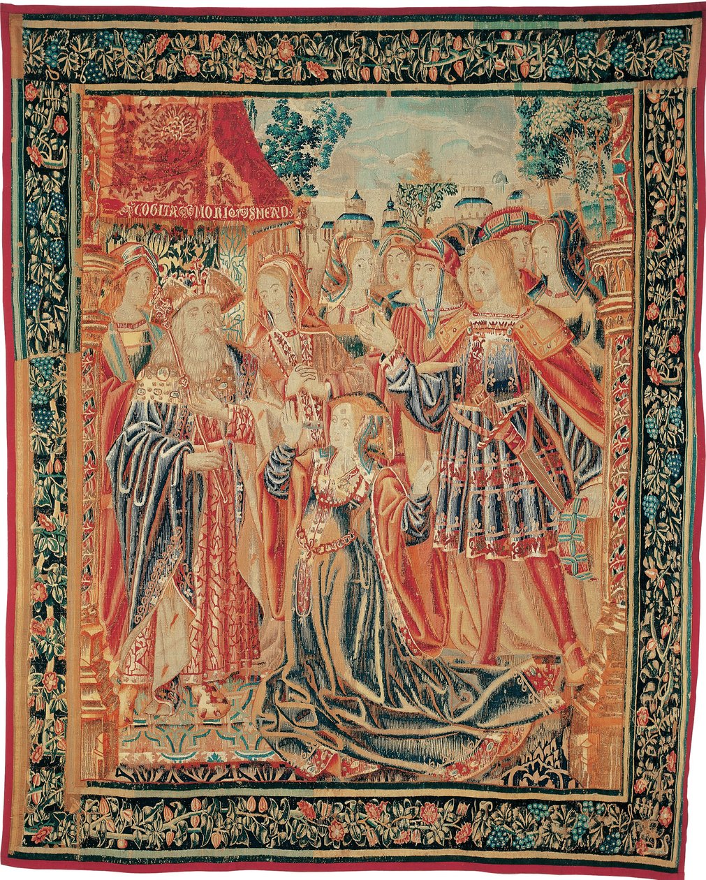 Trója története. Cassandra közbenjár Priamosz előtt, hogy kegyelmet szerezzen Párizsnak, kb. 1520 alkotó: Brussels Manufactory