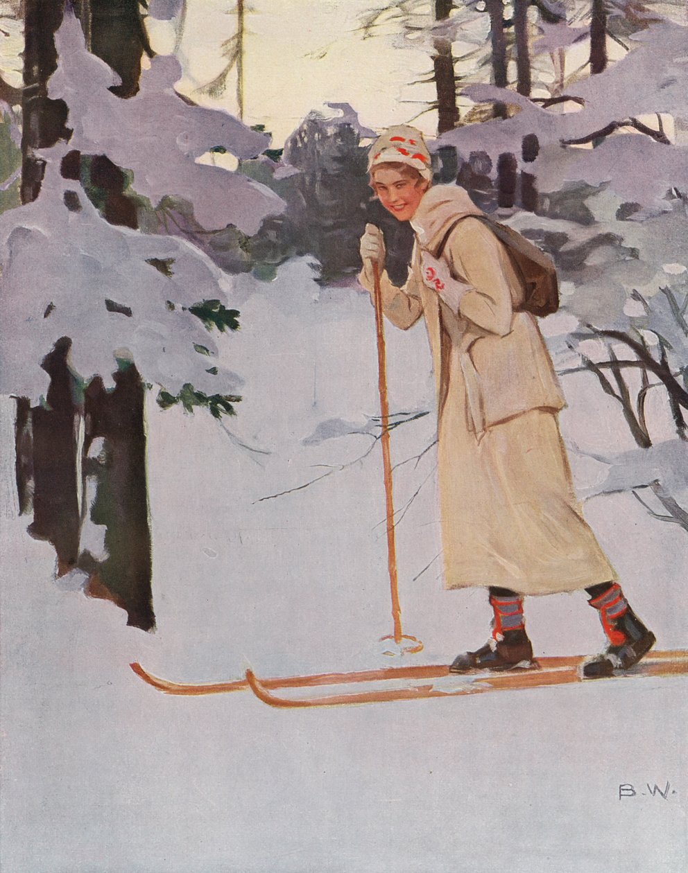 Női sífutó (színes litho) alkotó: Brynolf Wennerberg