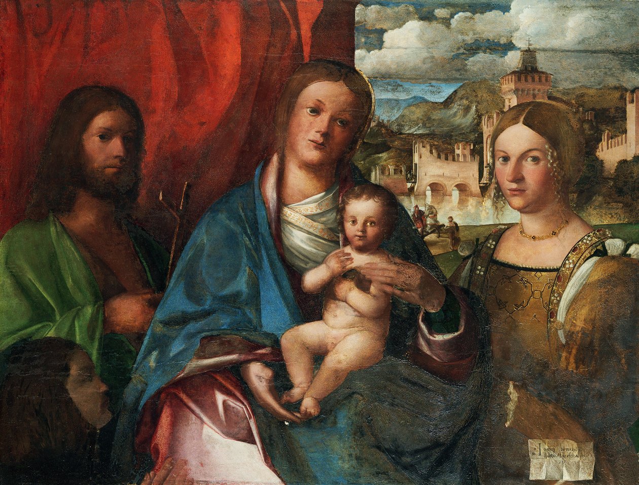 Szűz és gyermek Keresztelő János szentekkel, Alexandriai Katalin és adományozó, XVI. század eleje. alkotó: Buonconsiglio