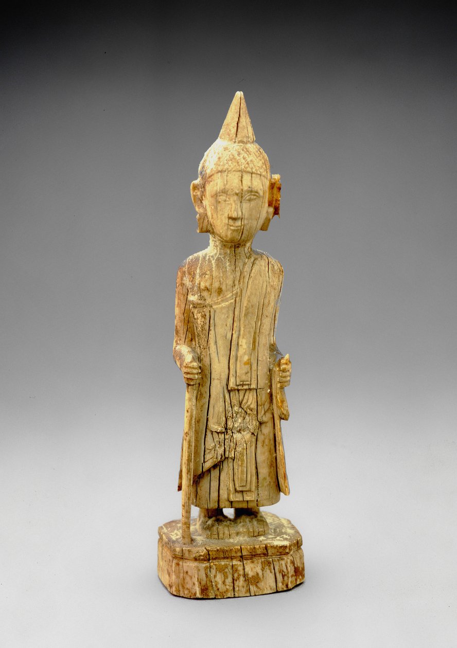 A Bűnbánó Buddha figurája, sétálva, botot tartva, korai mandalay stílusban alkotó: Burmese School