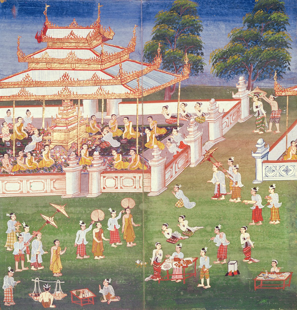 Ma 565 szerzetesek éves találkozójukon júniusban Mandalayban, a Nimi Jataka-ból, 1869 alkotó: Burmese School