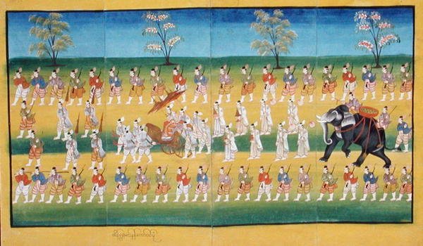 Összecsukható kézirat (guache + akvarell papíron) alkotó: Burmese School