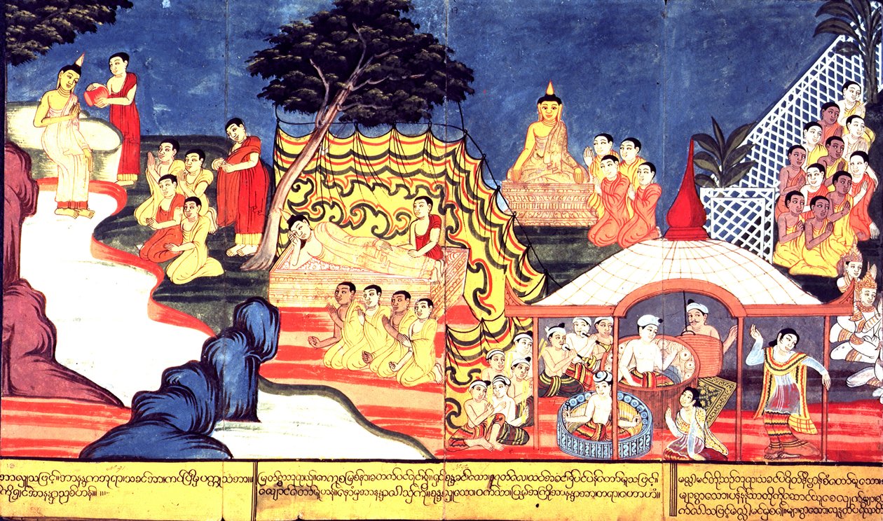 Vagy 14298 fol.16-17 A Buddha fürdő, 1800-20 körül (guache papíron) alkotó: Burmese School