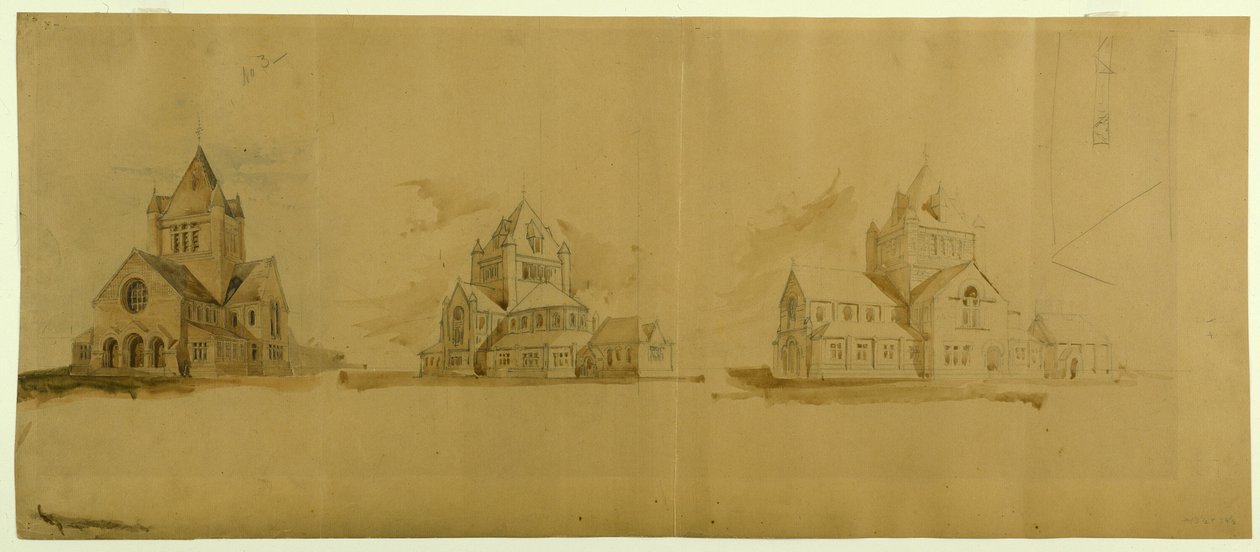 Szent Gábriel templom, Chicago, Illinois, perspektivikus vázlatok alkotó: Burnham and Root