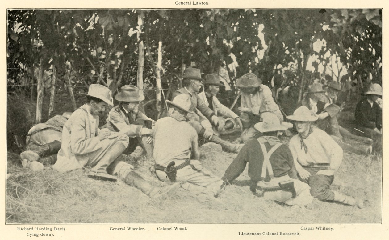 Konferencia a durva lovasok csatája után, spanyol-amerikai háború, 1898. június, 1899. alkotó: Burr McIntosh