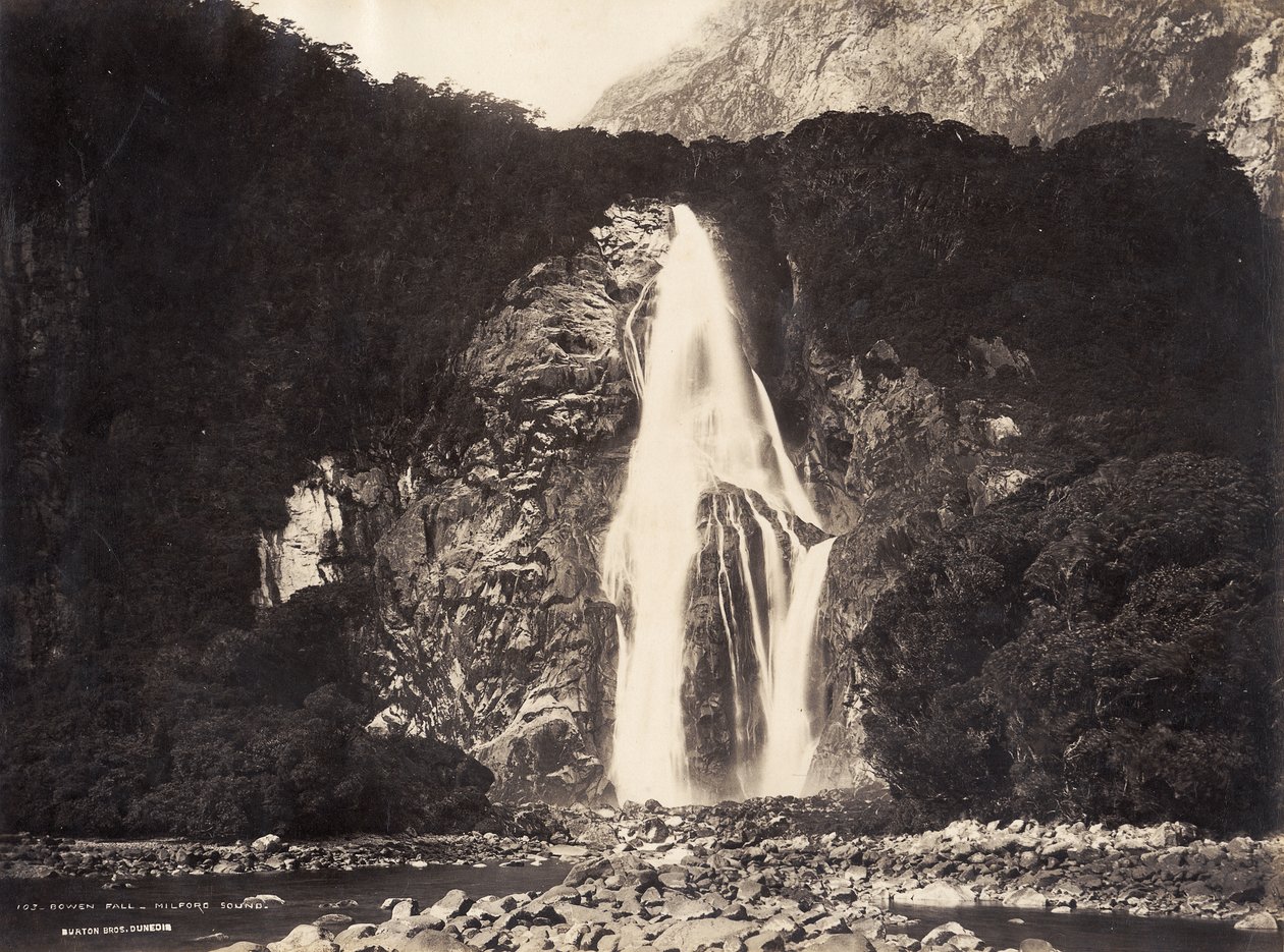 Bowen Fall, Milford Sound, 1889 (albumnyomat) alkotó: Burton Brothers Studio