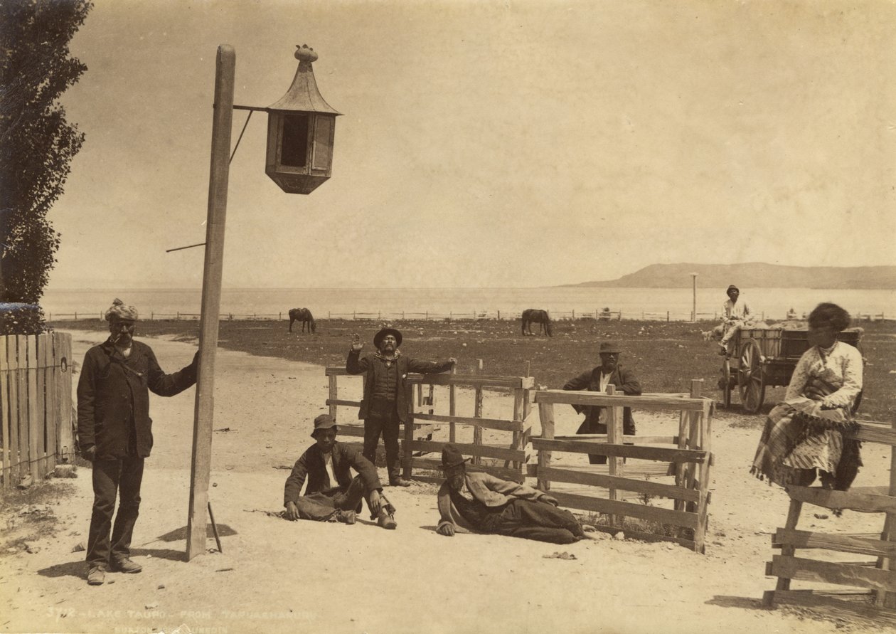 Taupo-tó – Tapuaharururól, 1886 körül (albumnyomat) alkotó: Burton Brothers Studio