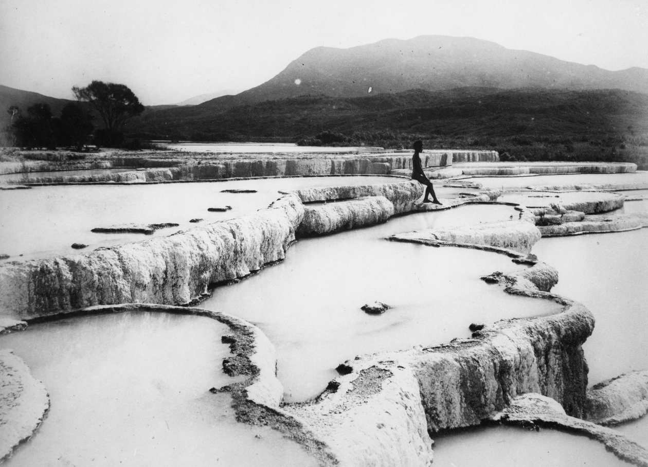 The Hot Water Basins & White Terraces, 1880-as évek (f/w fotó) alkotó: Burton Brothers Studio
