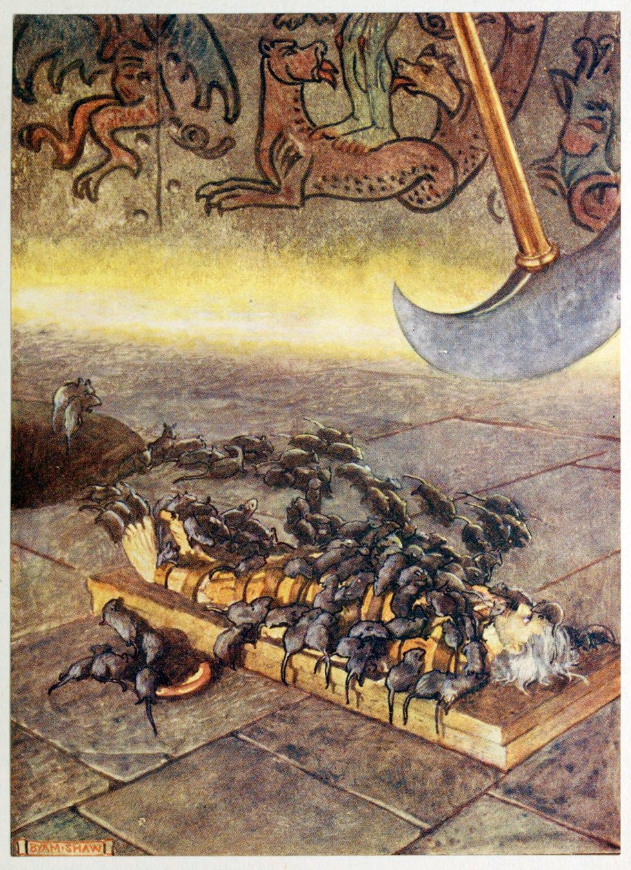 Egyre felhalmozódó kupacokban nyüzsögtek rám., a Selected Tales of Mystery, kocsmából. 1909. alkotó: Byam Shaw