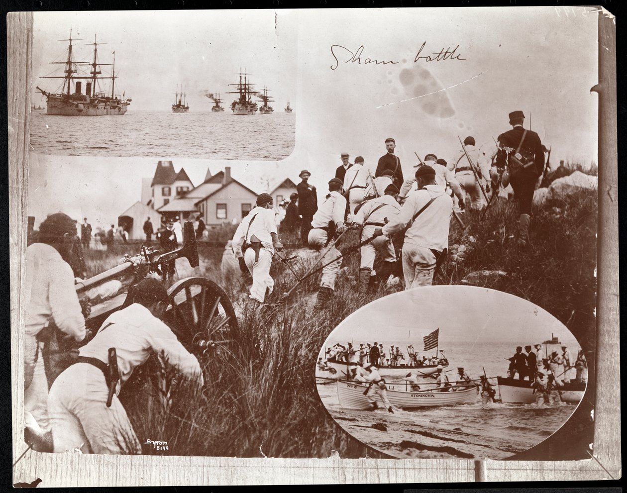Másolat egy korábbi fotómontázsról, amely a Fishers-szigeti haditengerészeti tartalékokról készült három képről készült, 1891 (fotónyomat) alkotó: Byron Company