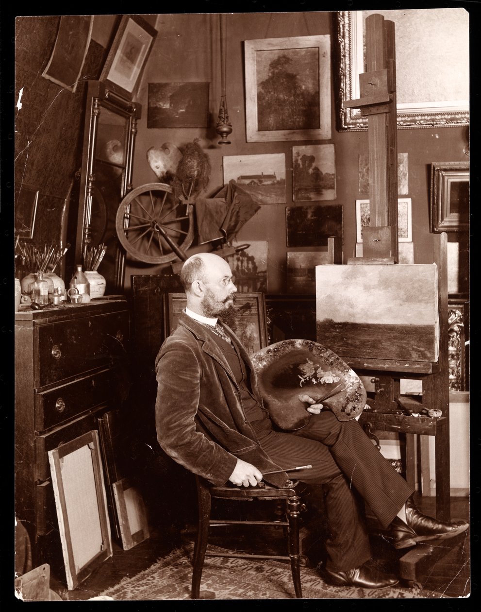 John Francis Murphy műtermében a Chelsea-ben, West 23rd Street, New York, 1895 körül (ezüst zselatinos nyomat) alkotó: Byron Company