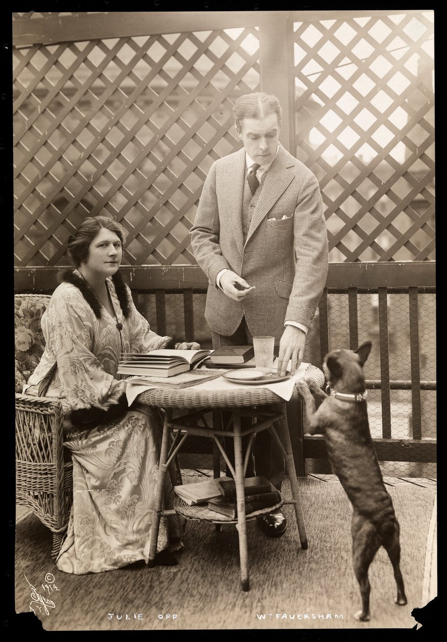 Julie Opp és William Faversham bostoni terrierjükkel, 1914 (ezüst zselatin minta) alkotó: Byron Company