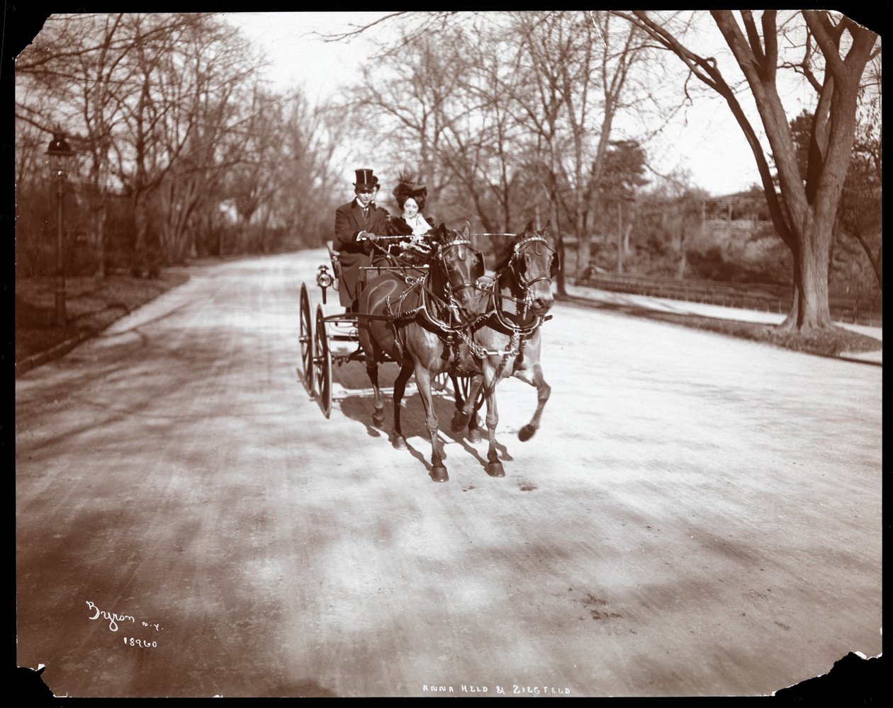 Anna Held és Florenz Ziegfeld lovaskocsin, New York, 1904 (ezüstzselatinos nyomat) alkotó: Byron Company
