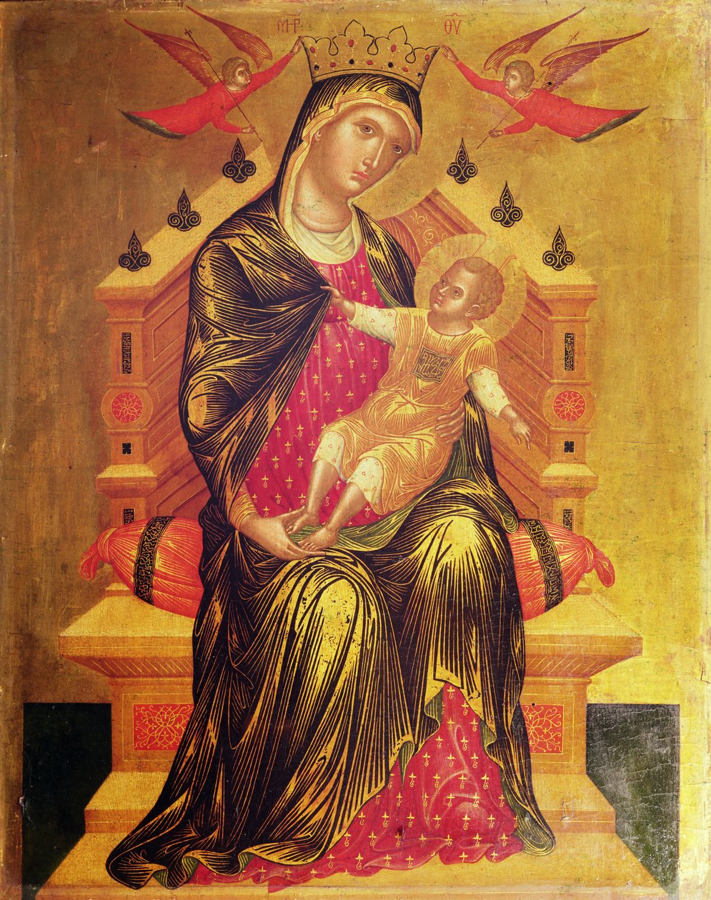 Madonna és gyermeke két angyallal trónol (tempera a panelen) alkotó: Byzantine