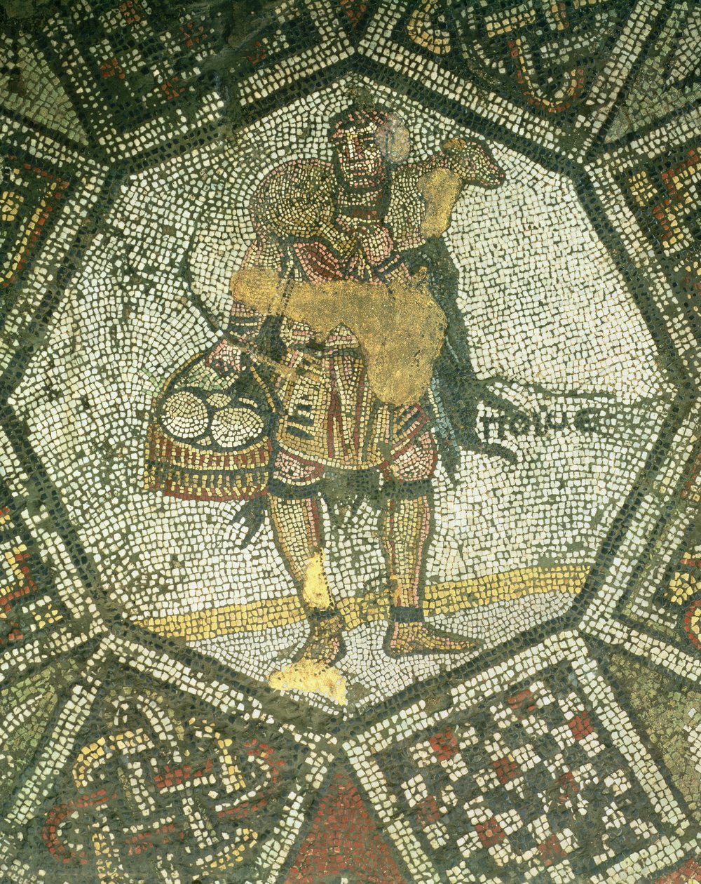 Paraszt juhot és egy kosár sajtot cipelő konstantinápolyi császári palotából, 5-6. század (mozaik) alkotó: Byzantine