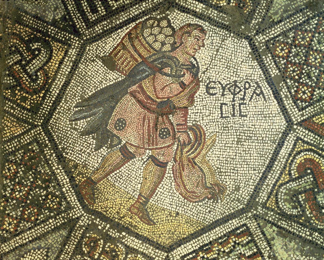 Csirkét és tojáskosárt vivő paraszt, V-VI. század (mozaik) alkotó: Byzantine