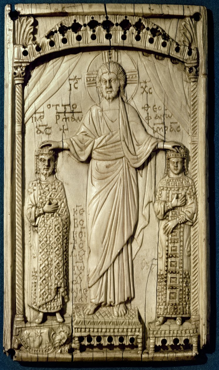 II. Ottó (955-983) és Theophrano (958-991) megkoronázása, 982-983 körüli plakettkötésből. alkotó: Byzantine
