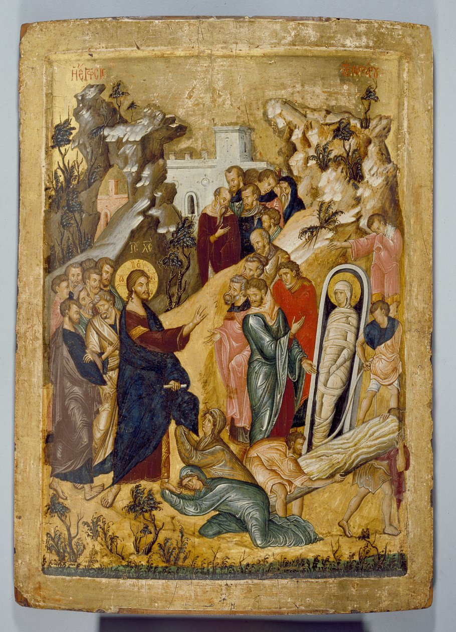 Lázár feltámasztása, 14. század (tempera és aranylevél a táblán) alkotó: Byzantine