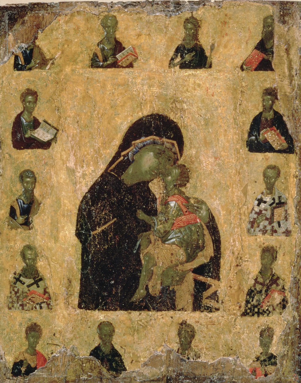 Gyengédség Szűza a szentekkel, 1350-1400 (tojástempera és gesso a táblán) alkotó: Byzantine
