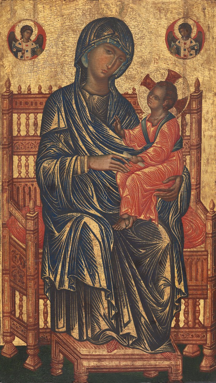 Madonna és gyermek trónra léptek alkotó: Byzantine 13th Century