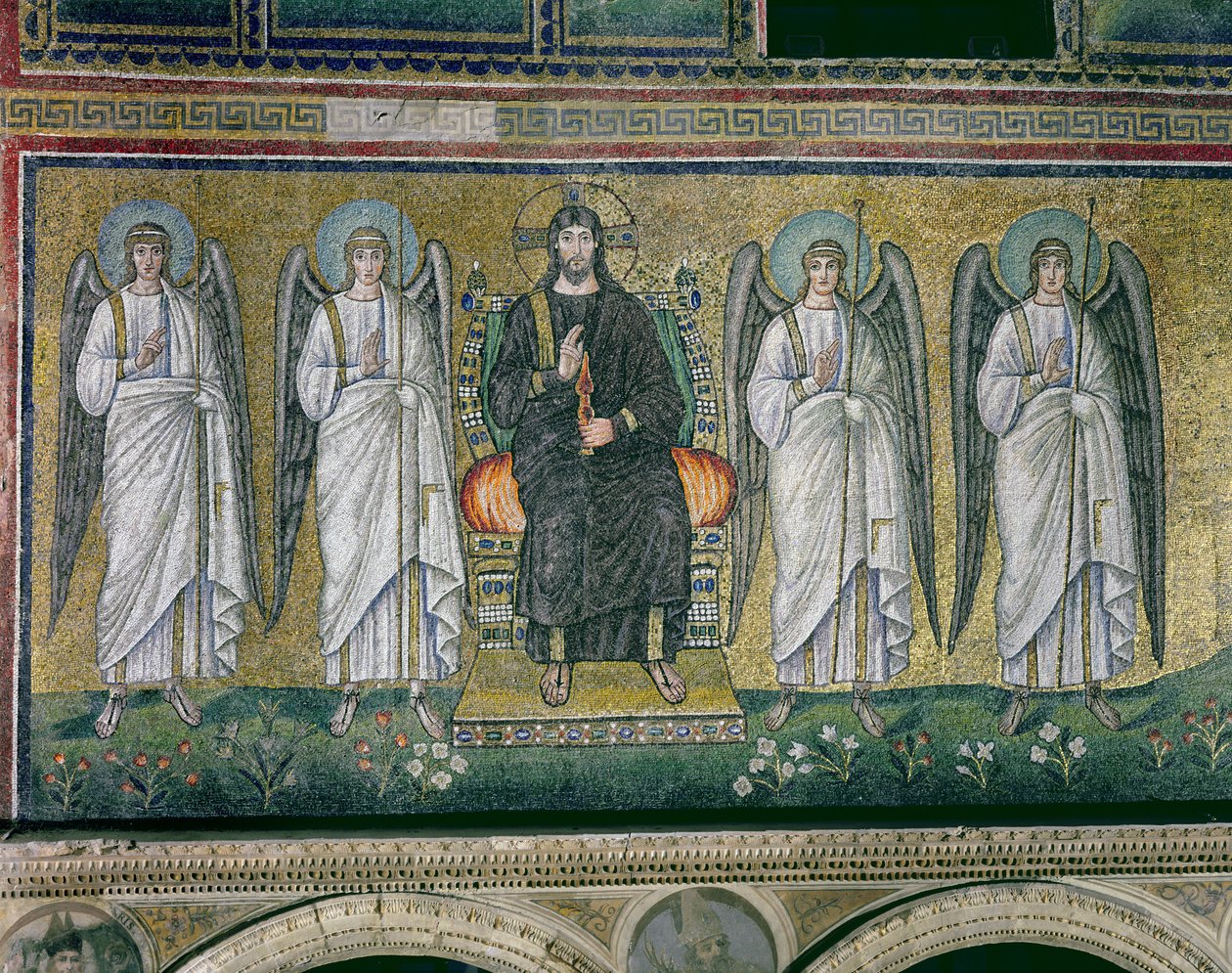 Krisztus az angyalokkal trónol (mozaik) alkotó: Byzantine School