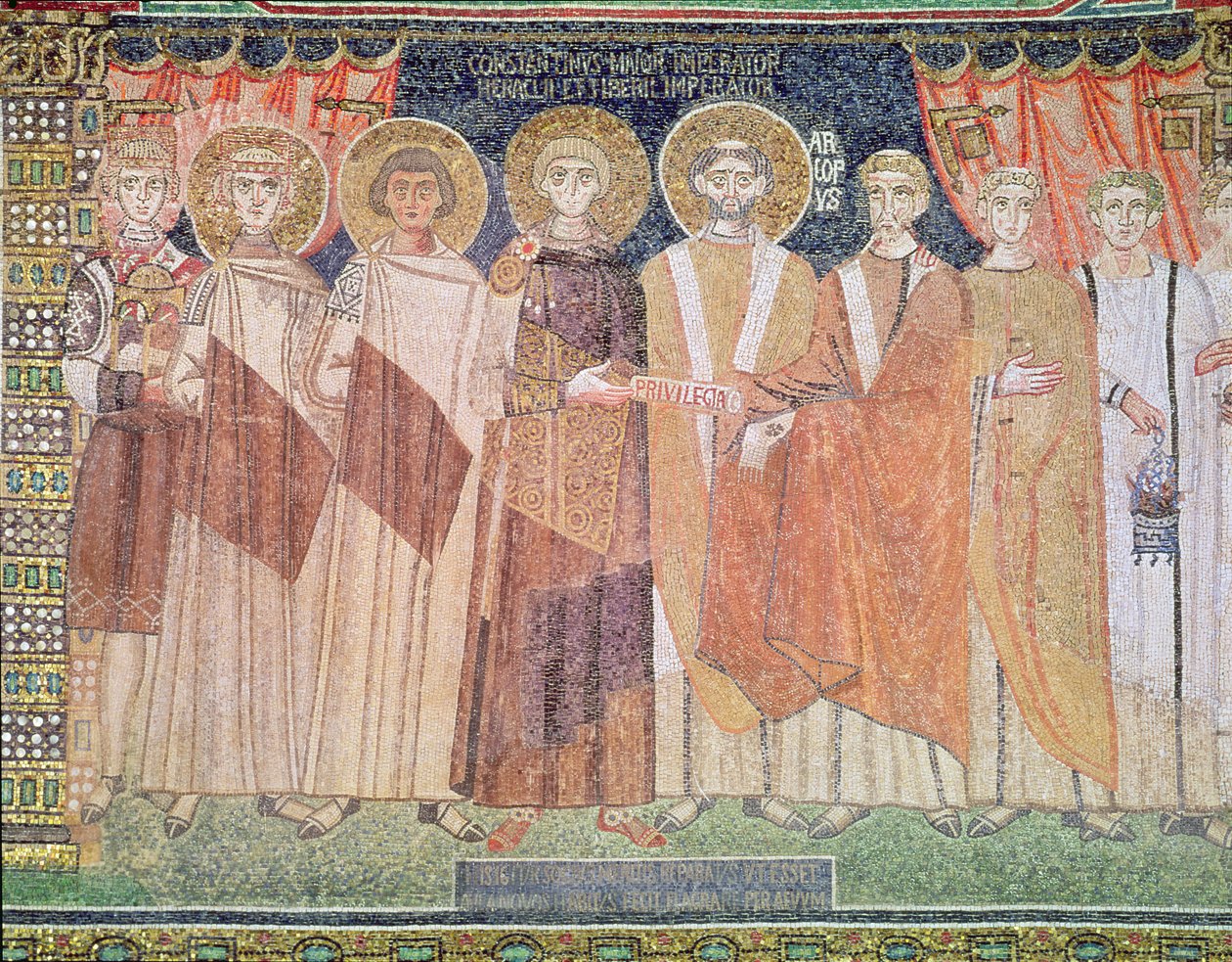 IV. Konstantin Reparatus püspök kiváltságait a ravennai templom számára, 671-77 (mozaik) alkotó: Byzantine School