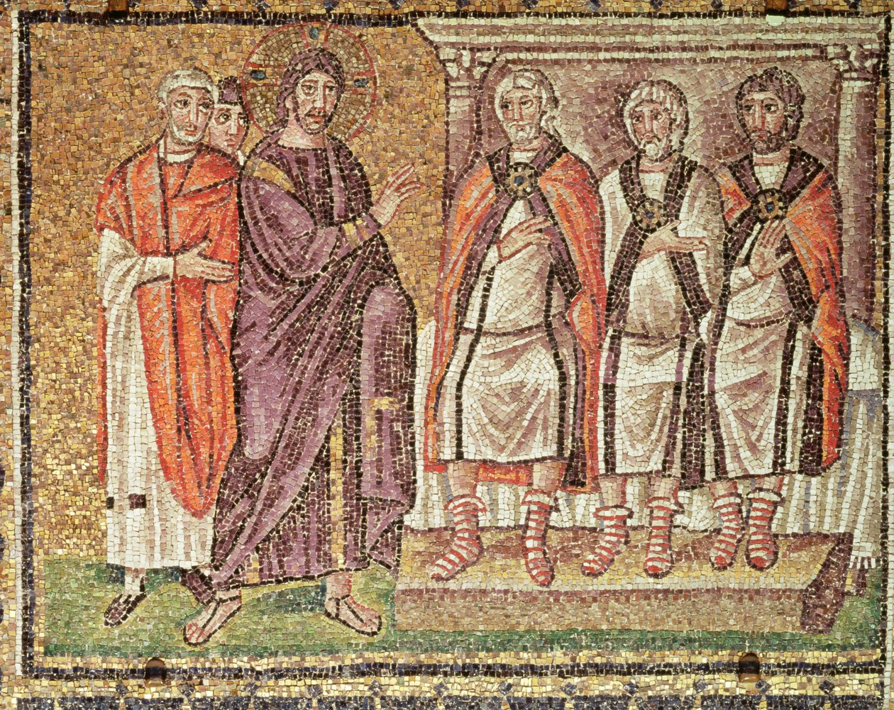 Jézus Kaiphus előtt, Jelenetek Krisztus életéből (mozaik) alkotó: Byzantine School