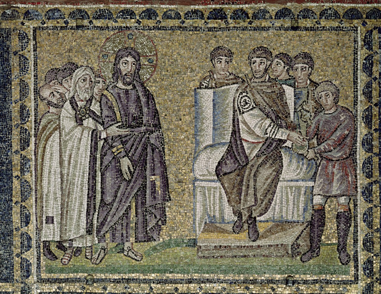 Jézus Poncius Pilátus előtt (mozaik) alkotó: Byzantine School