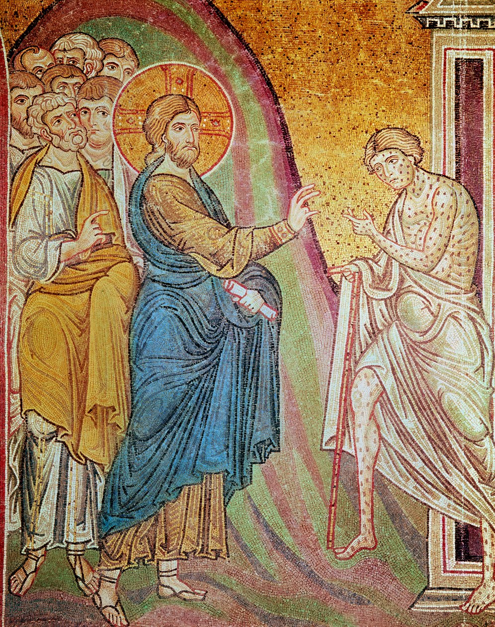 Jézus egy leprát gyógyít (mozaik) alkotó: Byzantine School