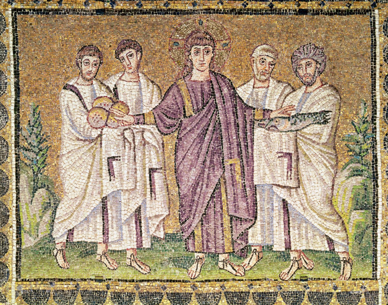 Kenyér- és halszaporítás, jelenetek Krisztus életéből (mozaik) alkotó: Byzantine School
