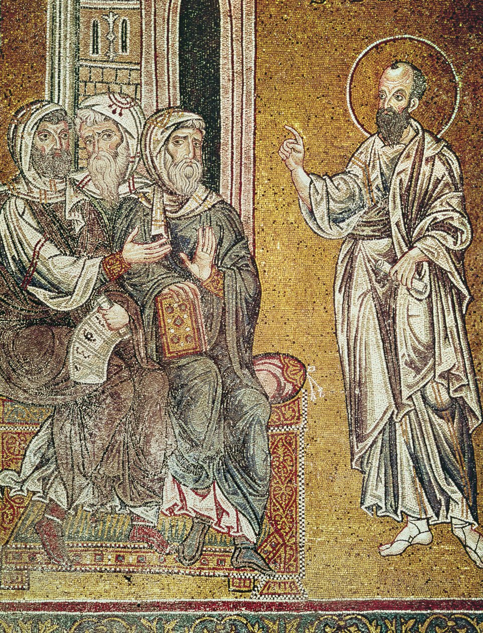 Szent Pál prédikál a zsidóknak a damaszkuszi zsinagógában, jelenetek Szent Pál életéből (mozaik) alkotó: Byzantine School