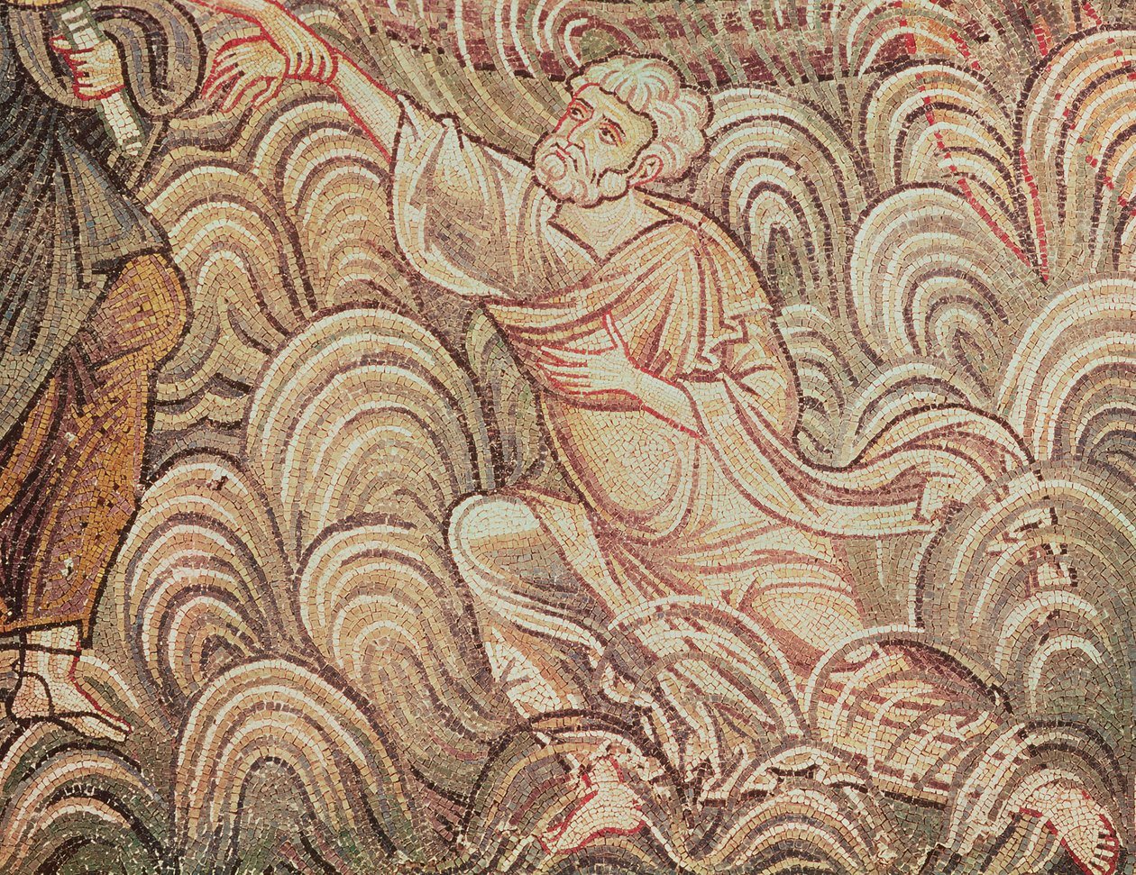 Szent Péter megmentette a vízbe fulladástól, Szent Péter részlete (mozaik) alkotó: Byzantine School