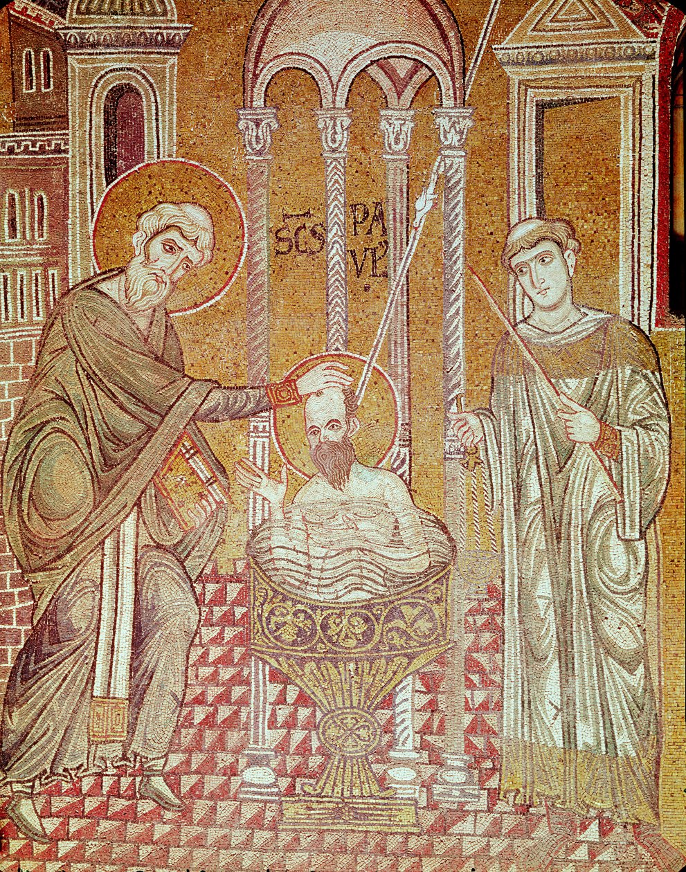 Szent Pál megkeresztelkedése Anániástól, Jelenetek Szent Pál életéből (mozaik) alkotó: Byzantine School
