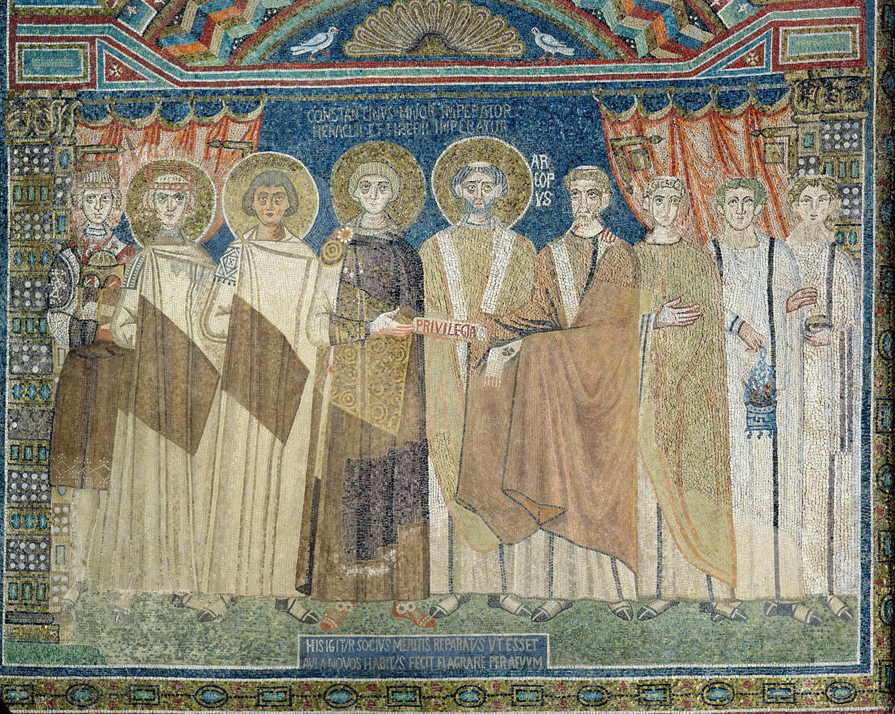 IV. Konstantin császár adómentességet biztosít Ravenna érsekének (mozaik) alkotó: Byzantine School