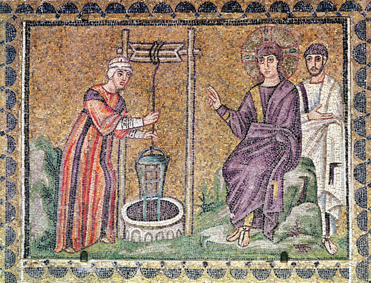 A szamáriai asszony a kútnál, jelenetek Krisztus életéből (mozaik) alkotó: Byzantine School