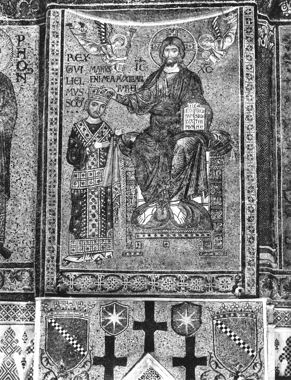 II. Vilmos (1154-89) Szicília királya koronát kapott Krisztustól (mozaik) alkotó: Byzantine School