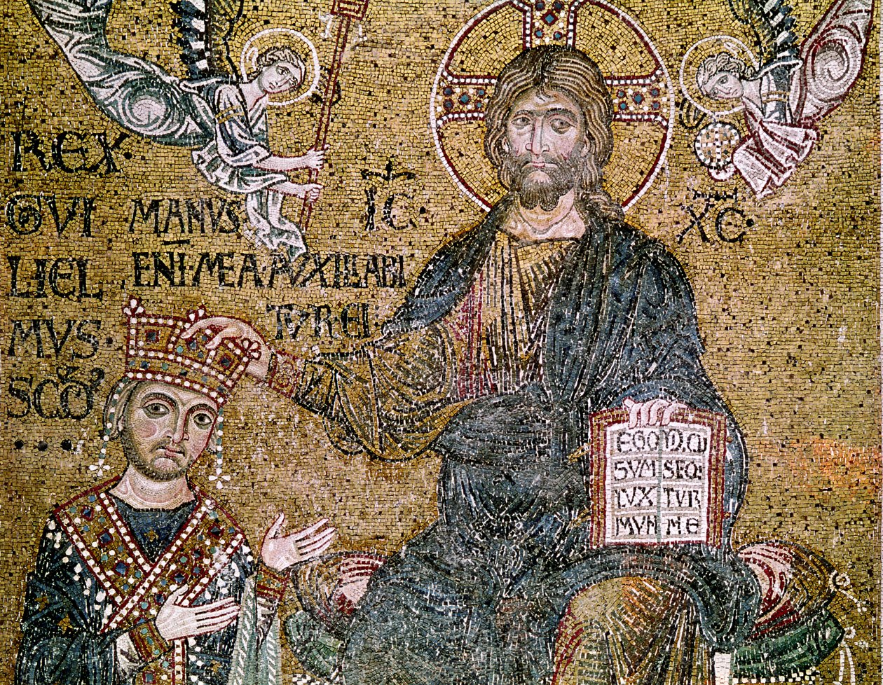 II. Vilmos (1154-89) Szicília királya koronát kapott Krisztustól (mozaik) alkotó: Byzantine School