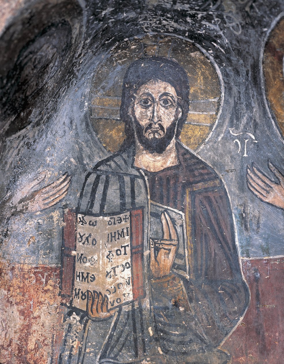 Közeli kép egy pantokrátor freskójáról, Pantokrátor Krisztus, Zoupena, Spárta, Peloponnészosz, Görögország alkotó: Byzantine
