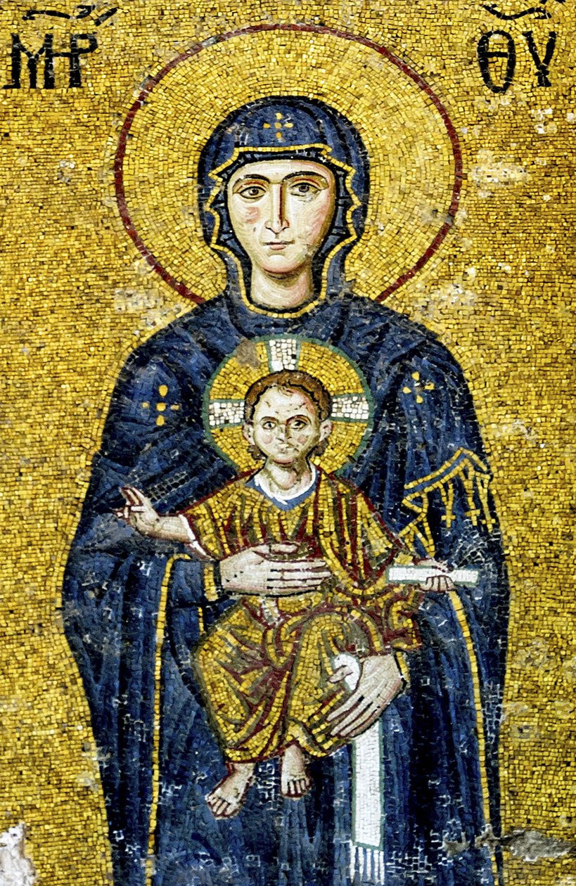 Madonnát és gyermeket ábrázoló Comnenus mozaik, Hagia Sophia, Törökország. (Mozaik) alkotó: Byzantine