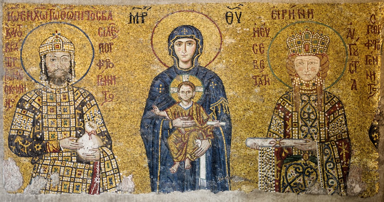 Madonnát és gyermeket ábrázoló Comnenus mozaik, Hagia Sophia, Törökország. (Mozaik) alkotó: Byzantine