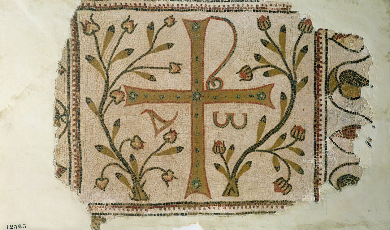 Sbeitla keresztje, a Henchir Ali Ben Rzal bazilikából, Tunézia, 5-6. század (mozaik) alkotó: Byzantine