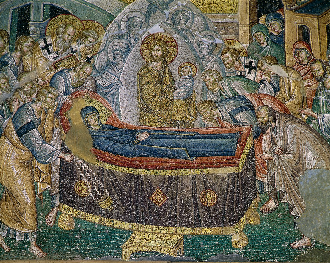 Elmúlás (Mária halála), freskó a Kariye Camii-ben (st Sauveur a Chora templomban, Isztambul, Törökország (freskó) alkotó: Byzantine