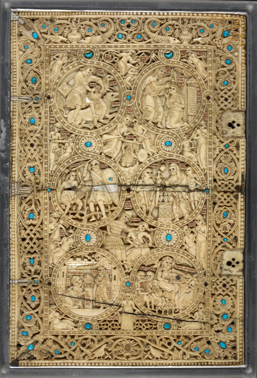 Egerton MS 1139 Felső borító jelenetekkel Dávid életéből, a Melisende Zsoltár királynőjéből, Jeruzsálem, 1131-40 körül (elefántcsont és türkiz) alkotó: Byzantine