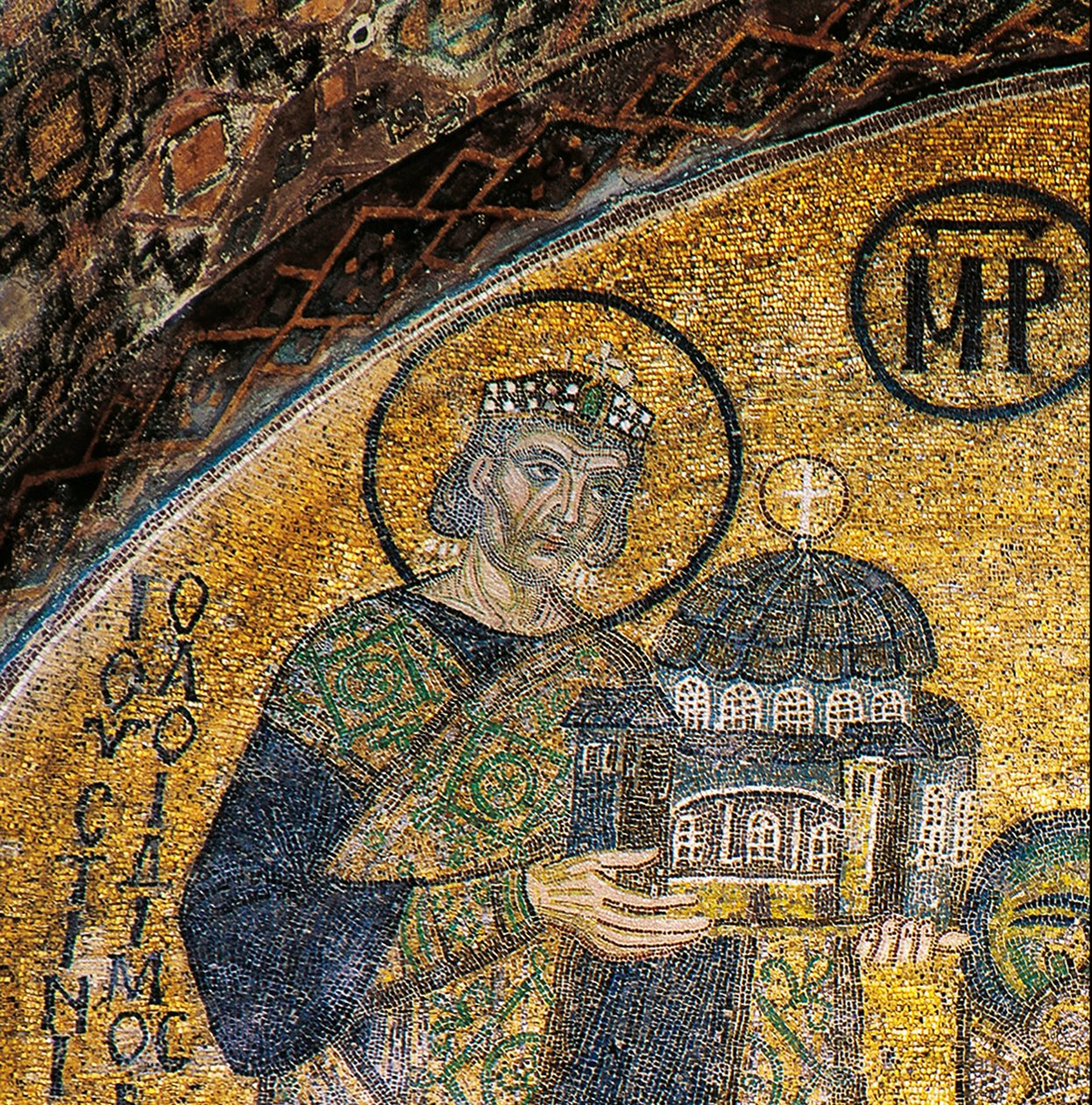 Justinianus császár bemutatja a Hagia Sophiát a Szűznek és a Gyermeknek (mozaik) alkotó: Byzantine